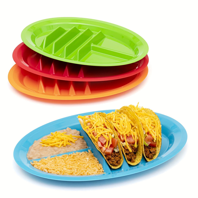 1pc/4pcs, Juego De Platos/Bandejas De Servir Fiesta Con Soporte Para Tacos Suaves Y Duros, Plástico, Para Noches De Tacos Y Bar, Apto Para Microondas - SACASUSA