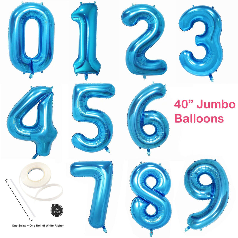 40 pulgadas Jumbo Big Blue Foil Mylar Número Globos Niña 1 2 3 4 5 6 7 8 9 0 Fiesta de cumpleaños Decoraciones para niños Años de antigá¼edad Decoración de fiesta de aniversario - SACASUSA