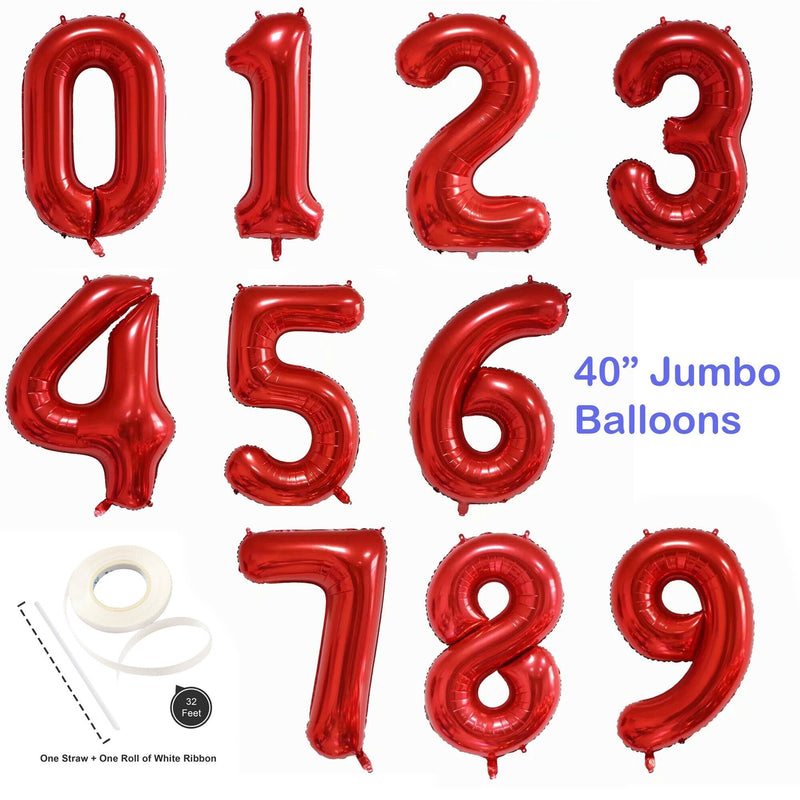 40 pulgadas Jumbo Big Red Foil Mylar Número Globos Niña 1 2 3 4 5 6 7 8 9 0 Fiesta de cumpleaños Decoraciones para niños Años de antigá¼edad Fiesta de aniversario Niña - SACASUSA