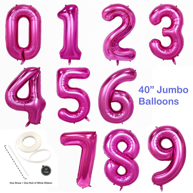 40 pulgadas Jumbo Hot Fucsia Pink Foil Mylar Número Globos Niña 1 2 3 4 5 6 7 8 9 0 Decoraciones para fiesta de cumpleaños Fiesta de aniversario de años - SACASUSA