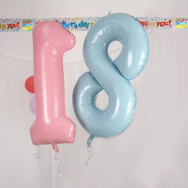 40 pulgadas Jumbo Light Creamy Blue Green Pink Foil Mylar Número Globos Niño Niña 1 2 3 4 5 6 7 8 9 0 Fiesta de cumpleaños Revelación de género Baby Shower - SACASUSA