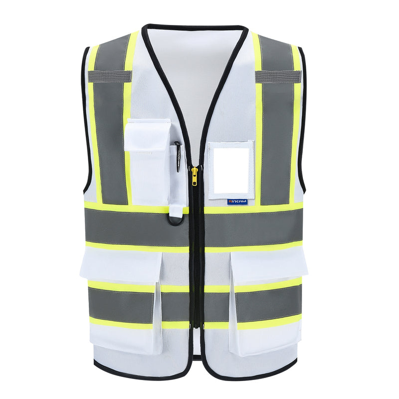 AYKRM Chaleco De Seguridad De Alta Visibilidad Con Bolsillos Tiras Reflectantes Y Cremallera,Amarillo Naranja(XS-6XL)