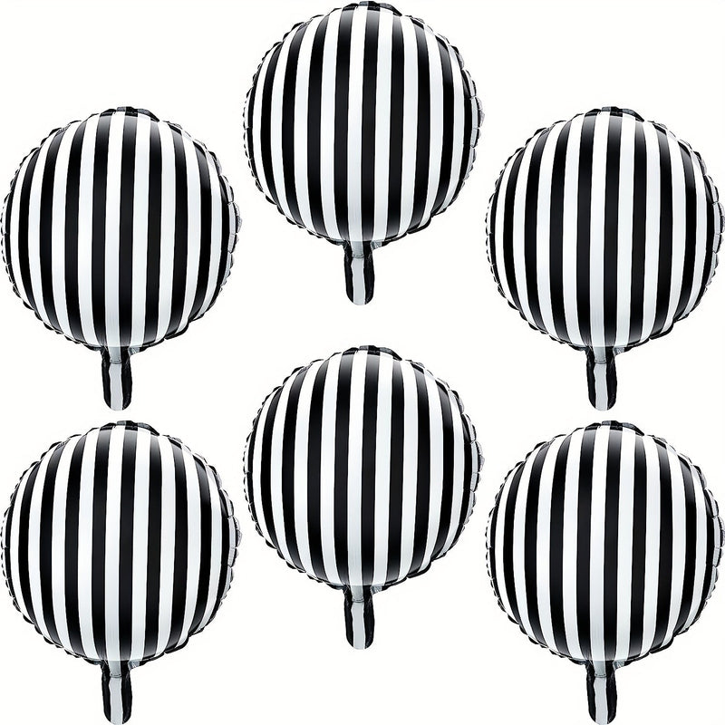 6pcs, Globos A Rayas Negros Y Blancos De 18 Pulgadas De Película De Aluminio A Rayas Negros Y Blancos Para Decoración De Fiestas De Cumpleaños, Baño De Bebé, Ceremonia De Halloween Y Fiestas De Vacaciones - SACASUSA