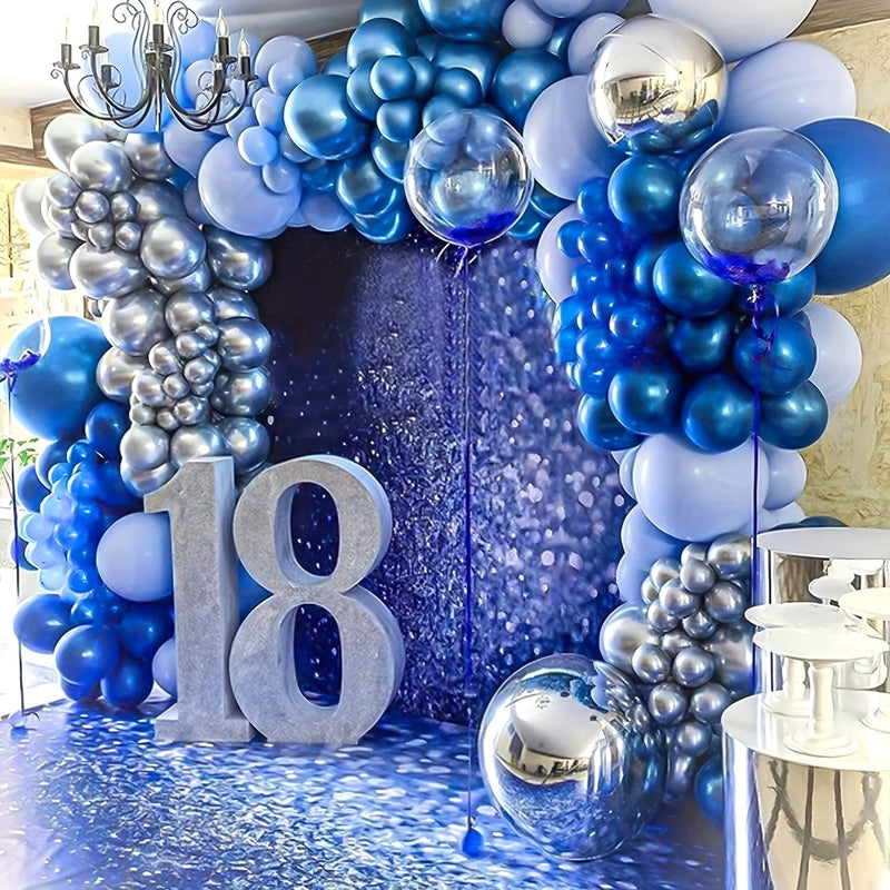 87 Piezas Kit de Arco de Guirnalda de Globos Plateados Azul Metálico, 18 12 10 5 Pulgadas Globos de Fiesta de Látex de Confeti Azul Plateado para Niños Fiesta de Cumpleaños Graduación Decoración de Habitación de Baby Shower - SACASUSA