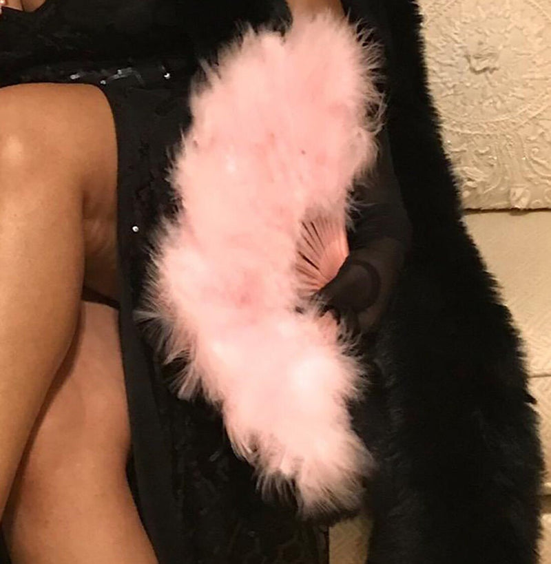 Abanico de mano de plumas plegable, grande, hecho a mano, color rosa bebé, nuevo para fiesta de disfraces de Halloween, abanico de boda nupcial, regalo - SACASUSA