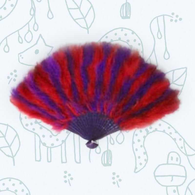 Abanico de mano de plumas plegable, grande, hecho a mano, rojo y morado, nuevo para fiesta de disfraces de Halloween para niñas, sombrero rojo para dama - SACASUSA