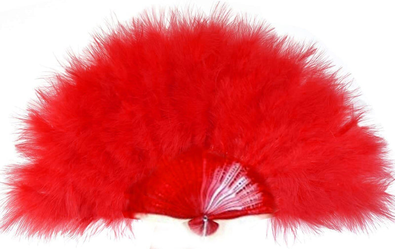 Abanico de mano de plumas plegable rojo grande hecho a mano, nuevo para fiesta de disfraces de Halloween, abanico de boda nupcial, regalo - SACASUSA