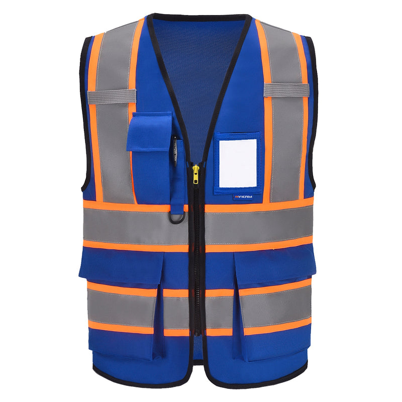 AYKRM Chaleco De Seguridad De Alta Visibilidad Con Bolsillos Tiras Reflectantes Y Cremallera,Amarillo Naranja(XS-6XL)