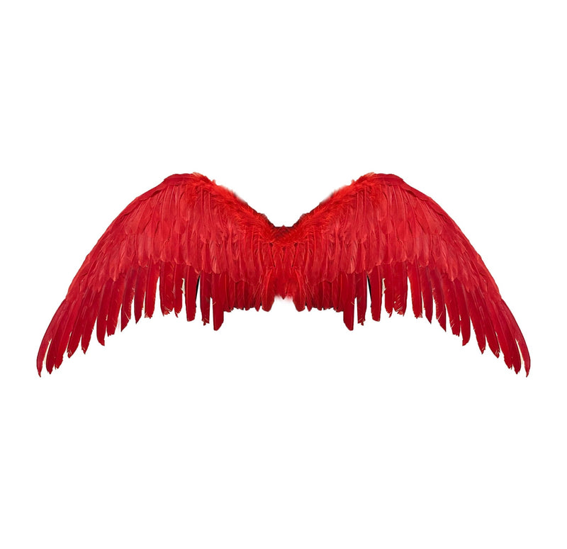 Alas de ángel de hada grandes de plumas rojas grandes de 47x17 pulgadas con halo gratis para alas de disfraz de Halloween hombres mujeres adultos L XXL - SACASUSA