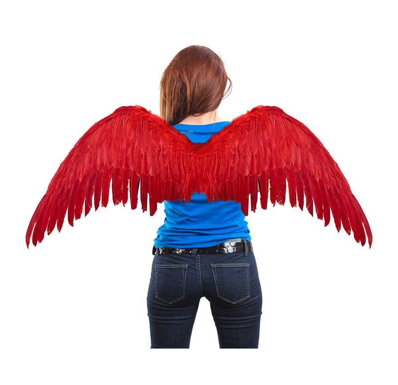 Alas de ángel de hada grandes de plumas rojas grandes de 47x17 pulgadas con halo gratis para alas de disfraz de Halloween hombres mujeres adultos L XXL - SACASUSA