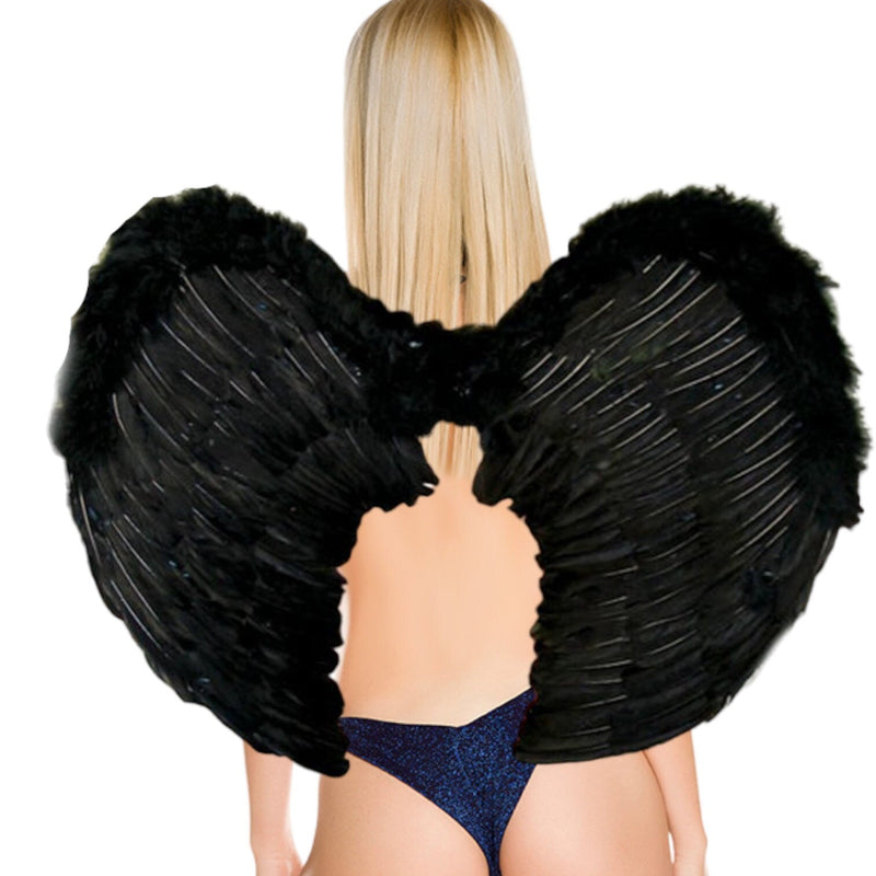 Alas de ángel de hadas de Halloween de plumas negras grandes con halo gratis para mujeres, hombres y adultos - SACASUSA