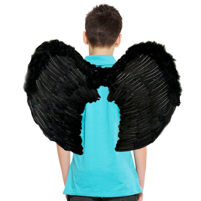 Alas de ángel de hadas de Halloween de plumas negras grandes con halo gratis para mujeres, hombres y adultos - SACASUSA