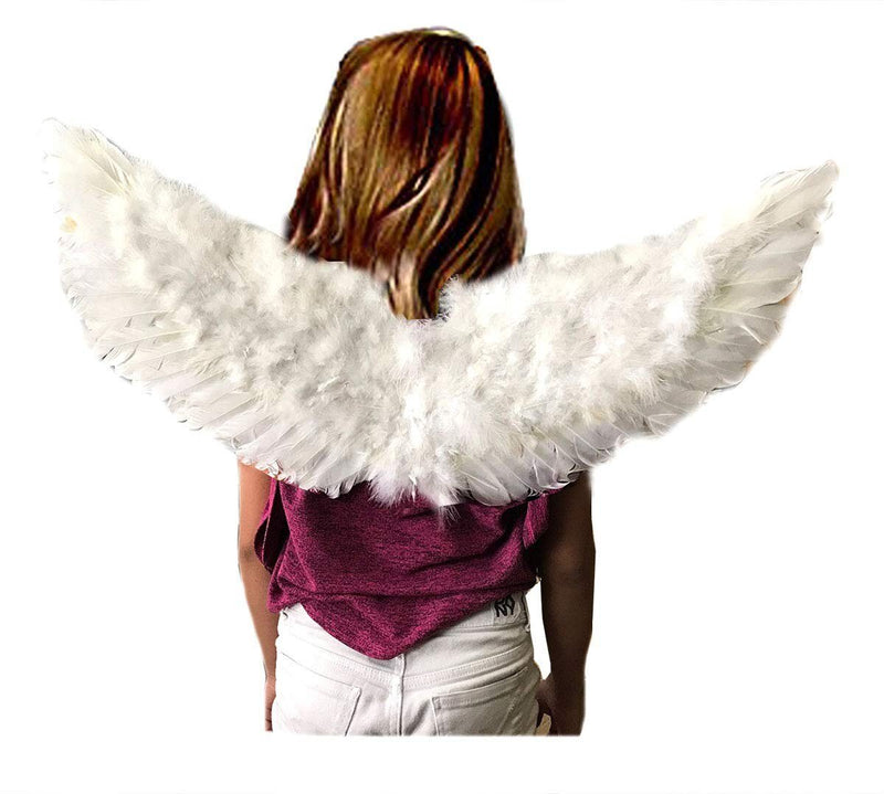 Alas de ángel de hadas de plumas blancas grandes, 30 "x 12" con halo gratis, alas de fiesta de disfraces de Halloween, hombres, mujeres, adultos L - SACASUSA