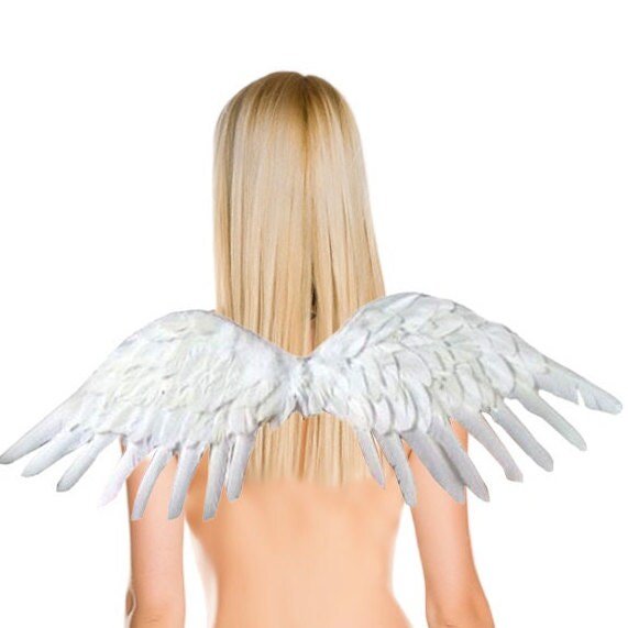 Alas de ángel de hadas de plumas blancas grandes hechas a mano con halo gratis Disfraz de Halloween Alas de fiesta Hombres Mujeres Adultos L - SACASUSA