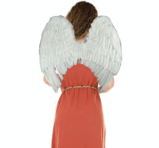 Alas de ángel de hadas de plumas blancas grandes hechas a mano con halo gratis para fiesta de disfraces de Halloween hombres unisex mujeres adultos - SACASUSA