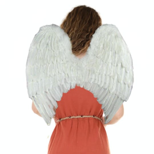 Alas de ángel de hadas de plumas blancas grandes hechas a mano con halo gratis para fiesta de disfraces de Halloween hombres unisex mujeres adultos - SACASUSA