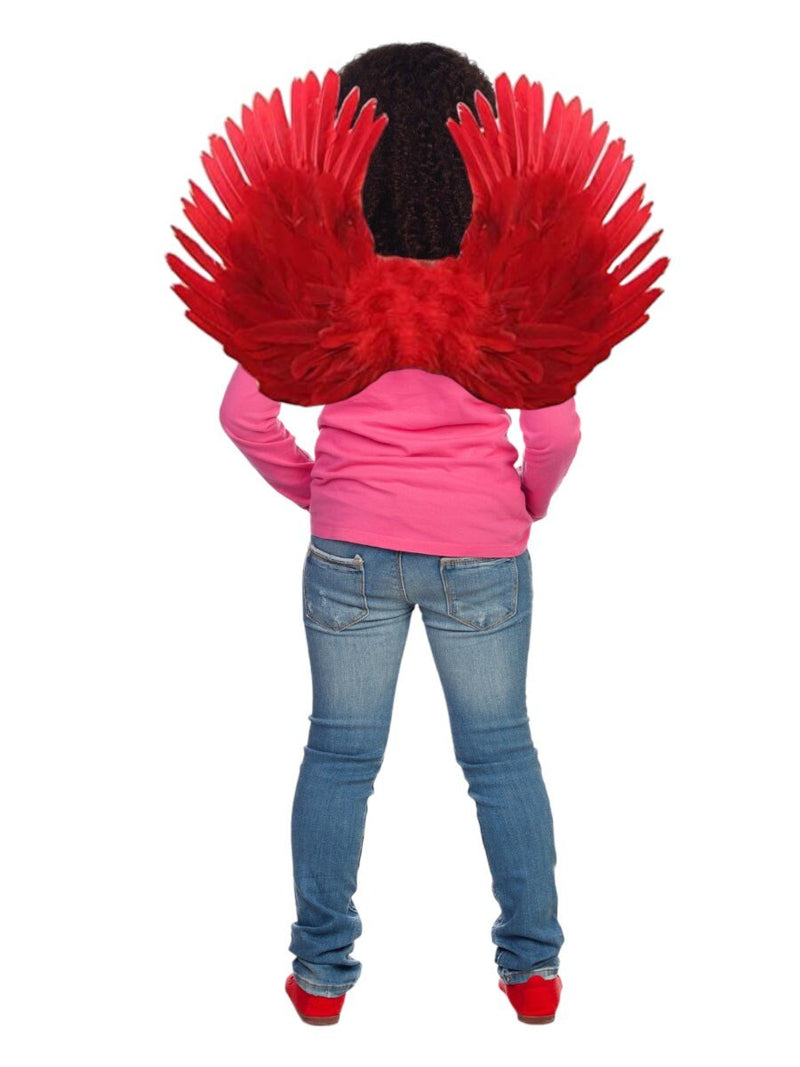 Alas de ángel de hadas de plumas para niños de 3 a 8 años con tamaño de Halo gratis 24x16 pulgadas disfraces de Halloween para niños niñas niños negro rojo blanco - SACASUSA