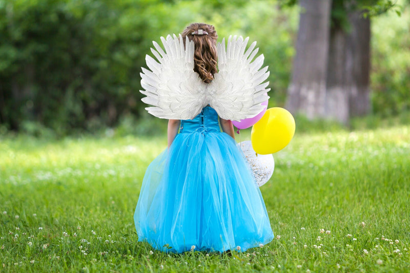 Alas de ángel de hadas de plumas para niños de 3 a 8 años con tamaño de Halo gratis 24x16 pulgadas disfraces de Halloween para niños niñas niños negro rojo blanco - SACASUSA