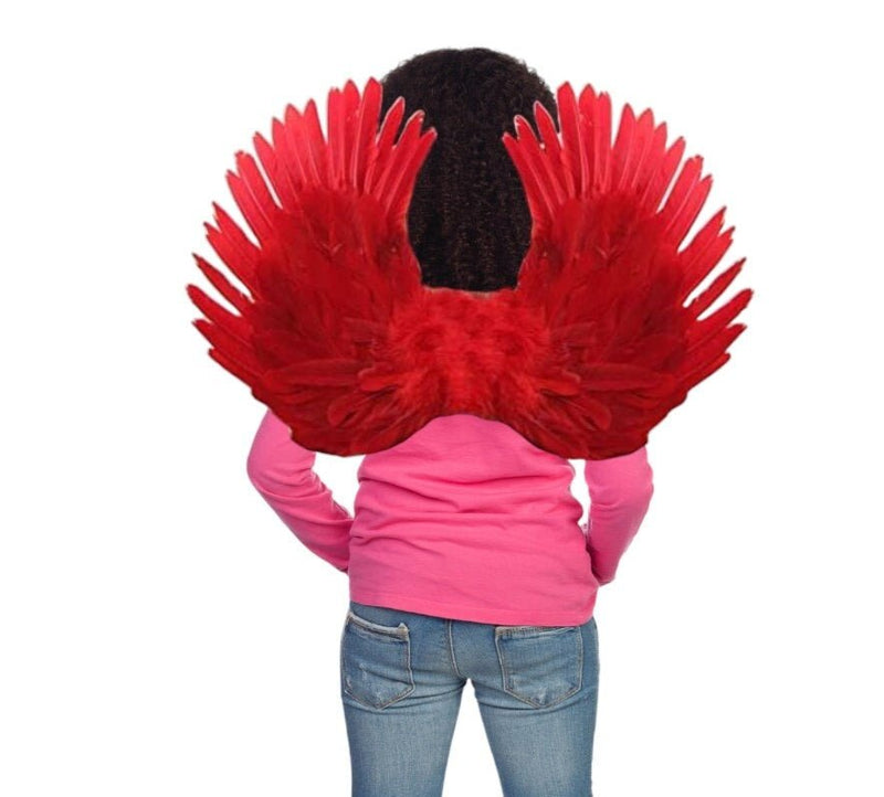 Alas de ángel de hadas de plumas para niños pequeños de 24 "x 16", alas para disfraces de Halloween, ideales para niñas y niños en negro, rojo y blanco, muy hermoso y divertido complemento - SACASUSA