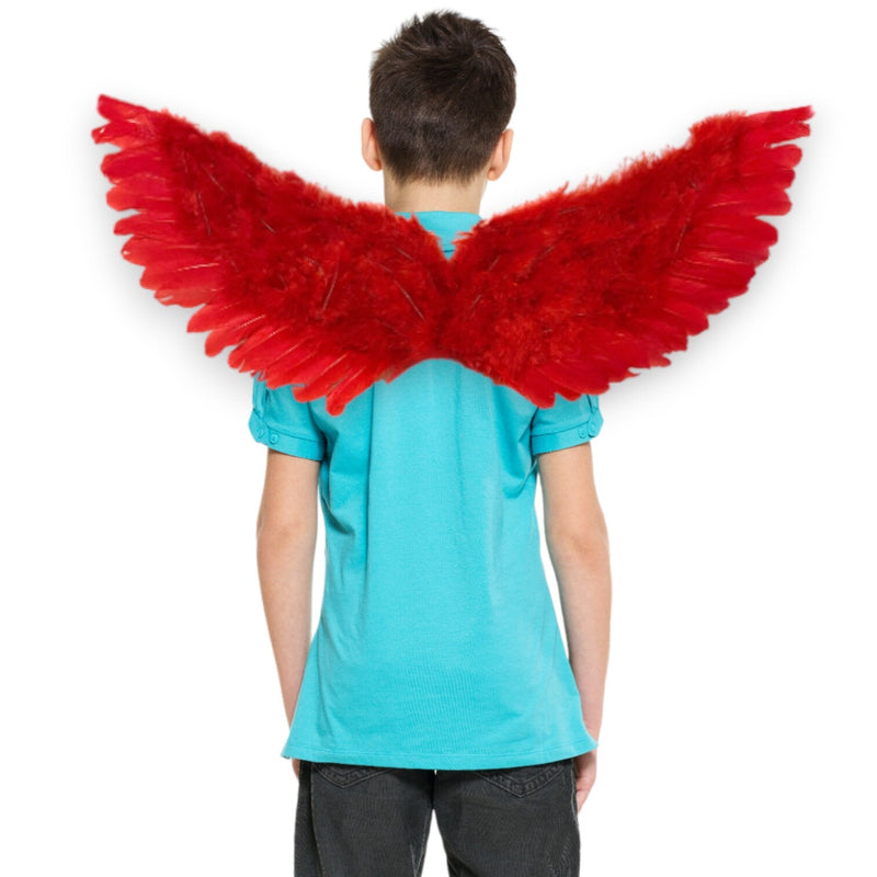 Alas de ángel de hadas de plumas rojas grandes, 30 "x 14" con halo gratis, alas de fiesta de disfraces de Halloween, hombres, mujeres, adultos L - SACASUSA