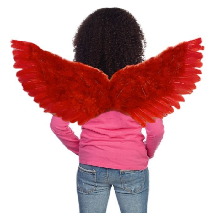 Alas de ángel de hadas de plumas rojas grandes, 30 "x 14" con halo gratis, alas de fiesta de disfraces de Halloween, hombres, mujeres, adultos L - SACASUSA