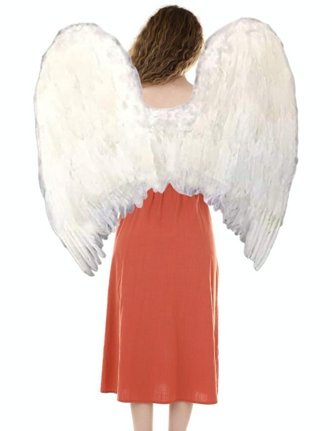 Alas de ángel de hadas grandes de plumas blancas XXL con halo gratis para alas de disfraces de Halloween Hombres Mujeres Adultos L - SACASUSA