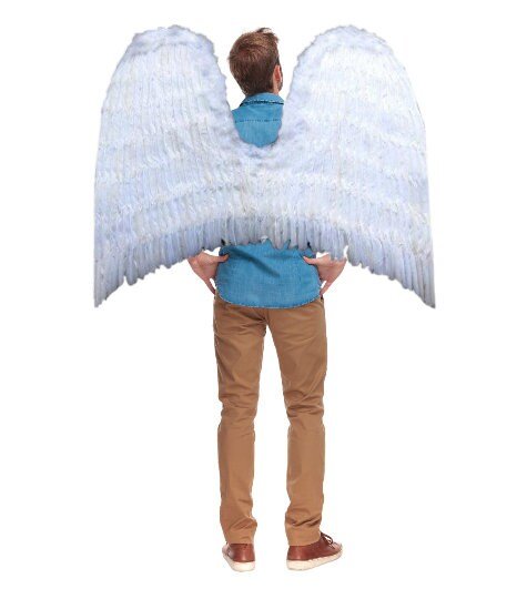 Alas de á?ngel de plumas blancas grandes hechas a mano para Halloween con alas de á?ngel de la guarda de Halo gratis, accesorios para fotos Unisex para hombres y mujeres - SACASUSA