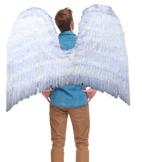 Alas de á?ngel de plumas blancas grandes hechas a mano para Halloween con alas de á?ngel de la guarda de Halo gratis, accesorios para fotos Unisex para hombres y mujeres - SACASUSA