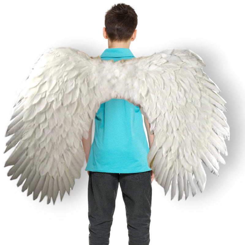 Alas de ángel de plumas blancas grandes XXL hechas a mano con HALO GRATIS para adultos mujeres hombres fiesta de disfraces de Halloween - SACASUSA