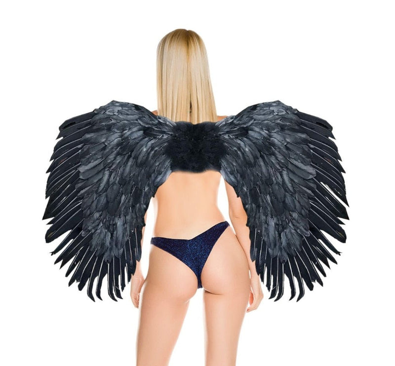 Alas de ángel de plumas negras enormes XXL de 36x27 pulgadas con Halo gratis para hombres y mujeres, fiesta de disfraces de Halloween en rojo y blanco - SACASUSA