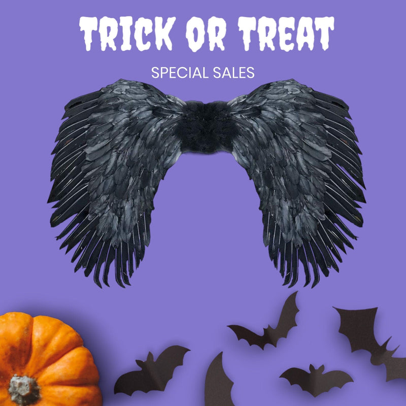 Alas de ángel de plumas negras enormes XXL de 36x27 pulgadas con Halo gratis para hombres y mujeres, fiesta de disfraces de Halloween en rojo y blanco - SACASUSA