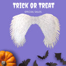 Alas de ángel de plumas negras enormes XXL de 36x27 pulgadas con Halo gratis para hombres y mujeres, fiesta de disfraces de Halloween en rojo y blanco - SACASUSA