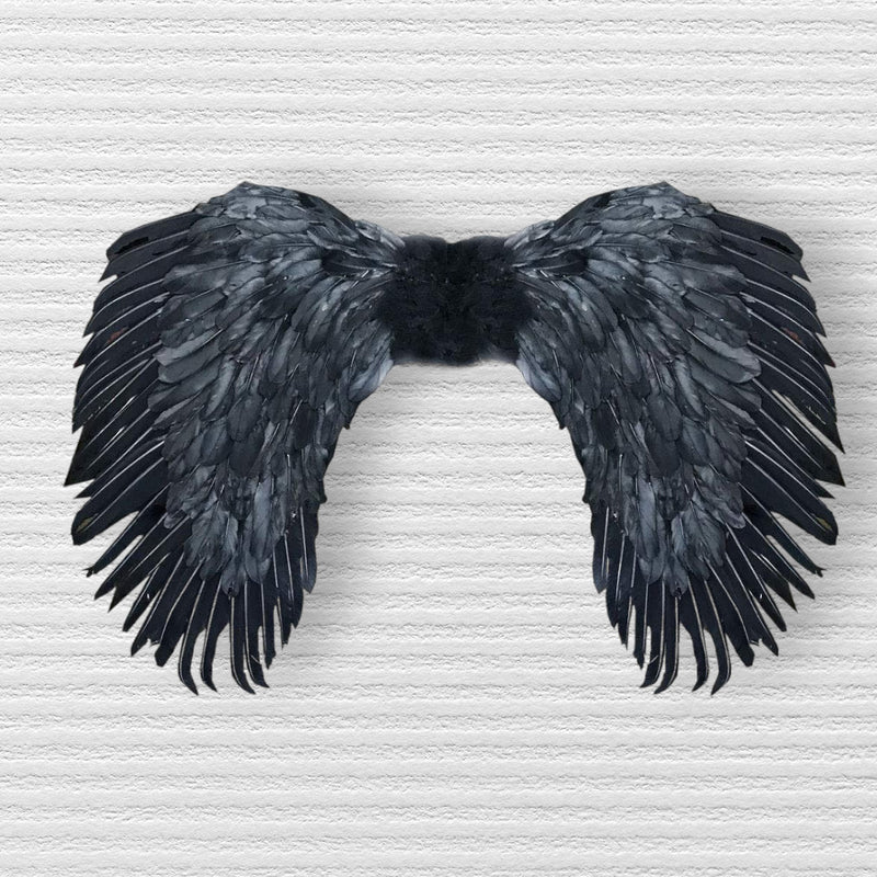 Alas de ángel de plumas negras enormes XXL de 36x27 pulgadas con Halo gratis para hombres y mujeres, fiesta de disfraces de Halloween en rojo y blanco - SACASUSA