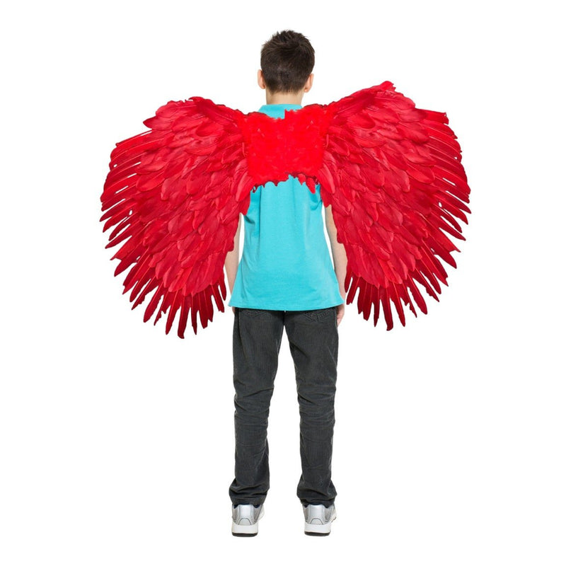 Alas de ángel de plumas negras enormes XXL de 36x27 pulgadas con Halo gratis para hombres y mujeres, fiesta de disfraces de Halloween en rojo y blanco - SACASUSA