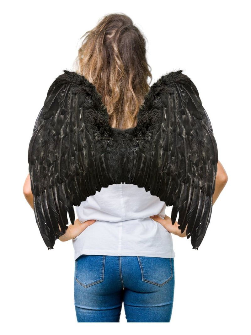 Alas de ángel de plumas negras grandes hechas a mano, disfraz de Halloween, fiesta gótica con HALO gratis, mujeres, hombres y adultos - SACASUSA