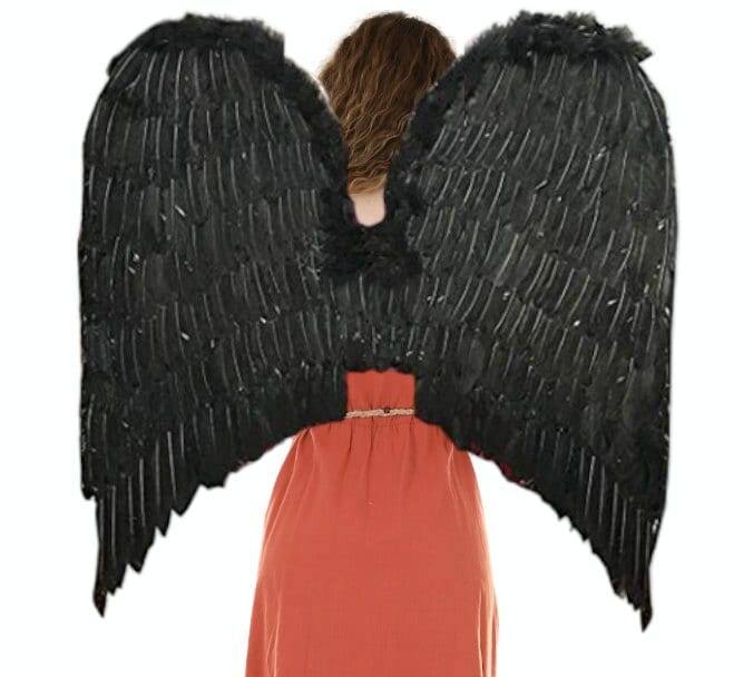 Alas de ángel de plumas negras grandes XXL hechas a mano, 32x33 pulgadas para Halloween, mujeres y hombres adultos, fiesta de disfraces de Halloween - SACASUSA