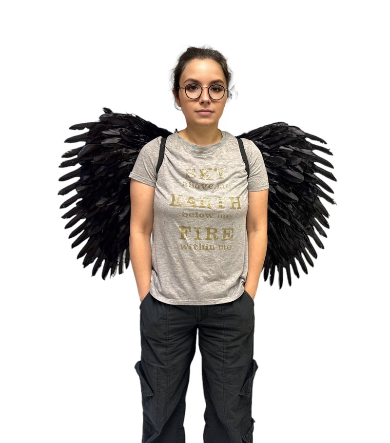 Alas de ángel de plumas negras grandes XXL hechas a mano con HALO GRATIS para adultos mujeres hombres alas de fiesta de disfraces de Halloween - SACASUSA