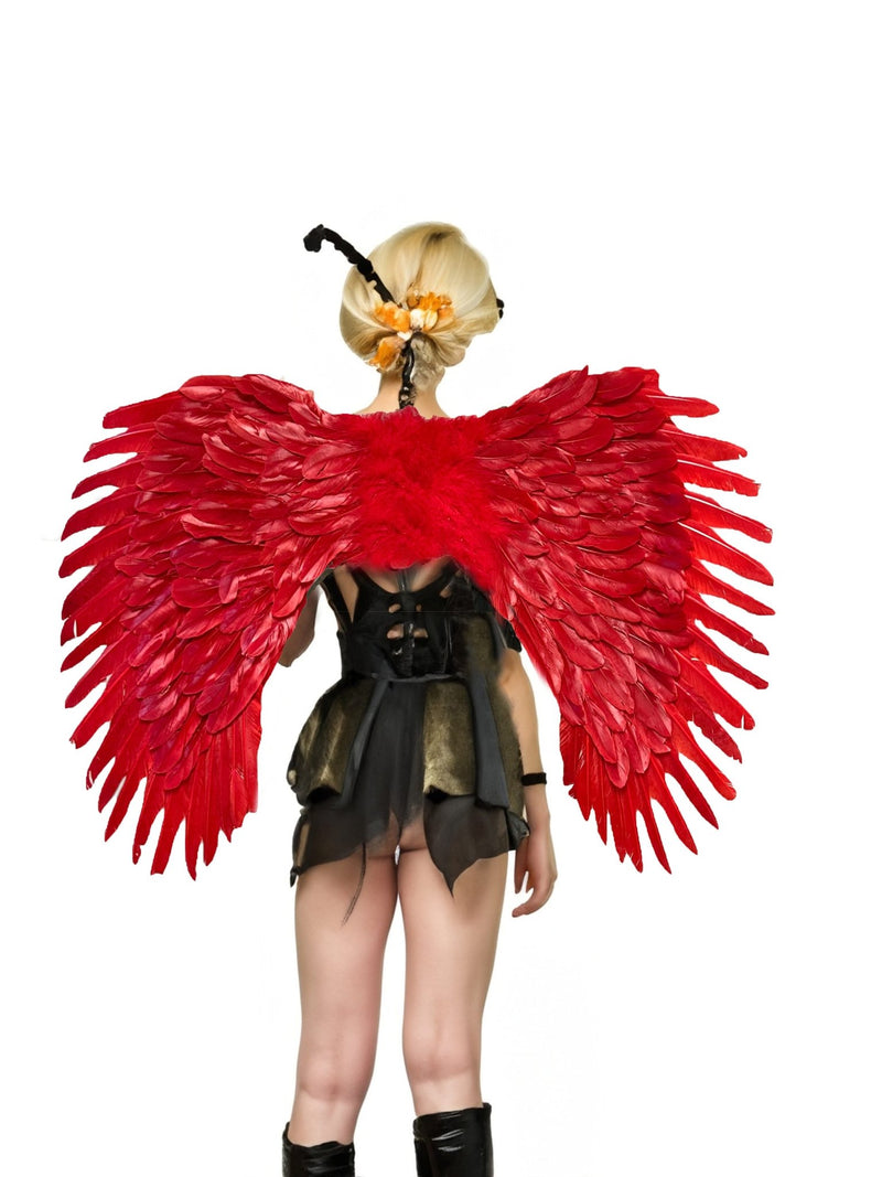 Alas de ángel de plumas rojas grandes XXL hechas a mano con HALO GRATIS para adultos mujeres hombres fiesta de disfraces de Halloween - SACASUSA