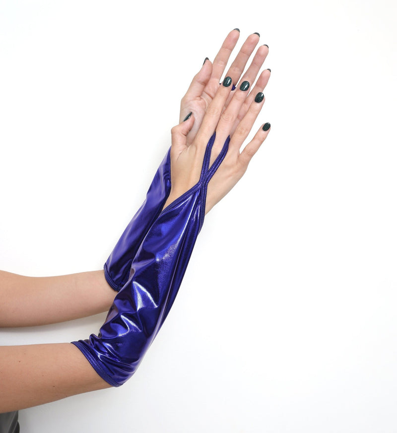 Azul real Sin dedos hasta el codo 35 cm de largo Brillante Metálico WetLook Guantes elásticos Fiesta de disfraces de Halloween Mujeres niño niña cosplay Cuero de PU - SACASUSA