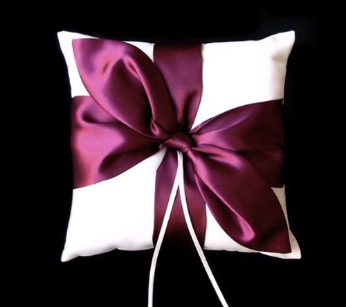 Boda nupcial Borgoña Nudo de amor Lazo de satén Anillo de marfil Portador de almohada ¡Simple pero con clase! Accesorios de boda Calidad y artesaná­a de primer nivel. - SACASUSA