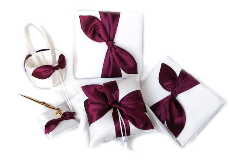Boda nupcial Borgoña Nudo de amor Lazo de satén Anillo de marfil Portador de almohada ¡Simple pero con clase! Accesorios de boda Calidad y artesaná­a de primer nivel. - SACASUSA