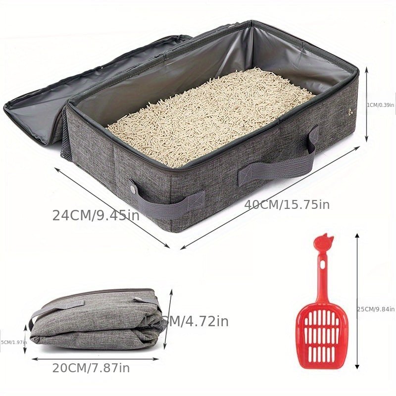 Caja de Arena para Gatos Plegable e Impermeable, Forma Cuadrada con Pala Incluida - Compacta, Fácil de Usar en Viajes y de Limpiar - SACASUSA