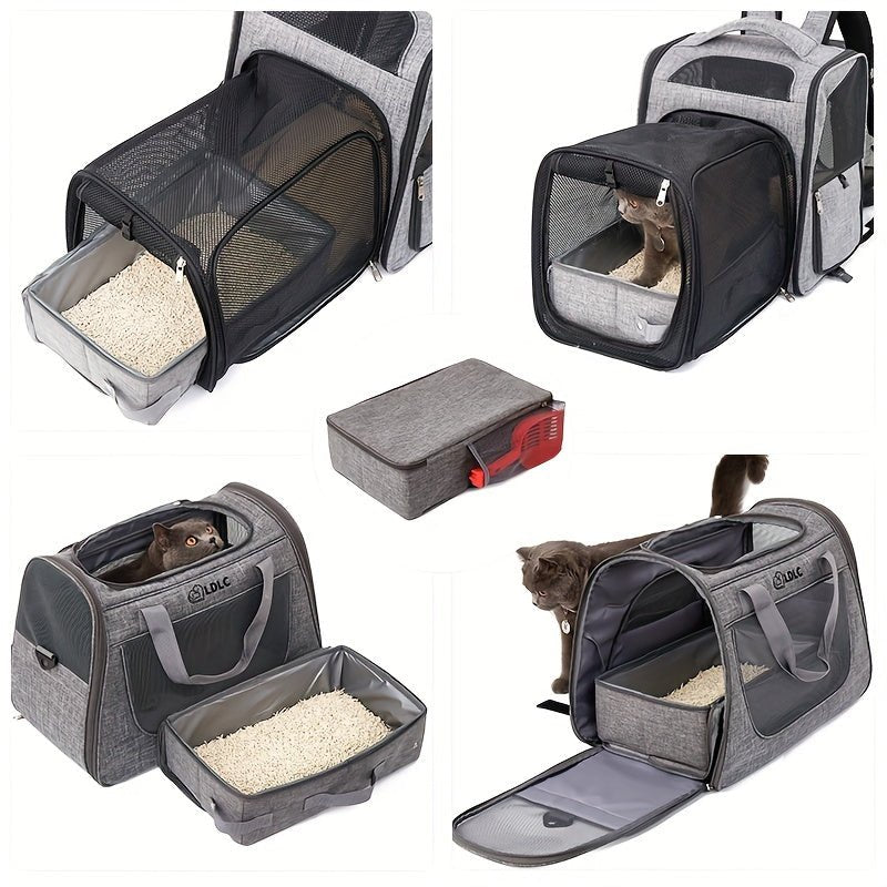 Caja de Arena para Gatos Plegable e Impermeable, Forma Cuadrada con Pala Incluida - Compacta, Fácil de Usar en Viajes y de Limpiar - SACASUSA