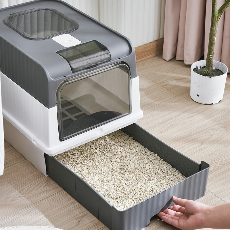 Caja de Arena para Gatos Rectangular, Amigable para Viajes y Ahorradora de Espacio: Plegable, Fácil de Instalar y Limpia, Con Tapa Anti-Salpicaduras Reductora de Olores y Pala - SACASUSA