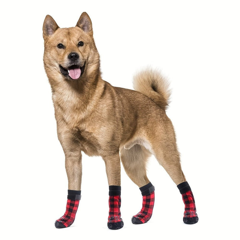 Calcetines antideslizantes a cuadros para perros, protectores de patas para interiores y exteriores, material de poliéster cómodo, cinta de gancho y bucle, adecuado para todas las razas - SACASUSA