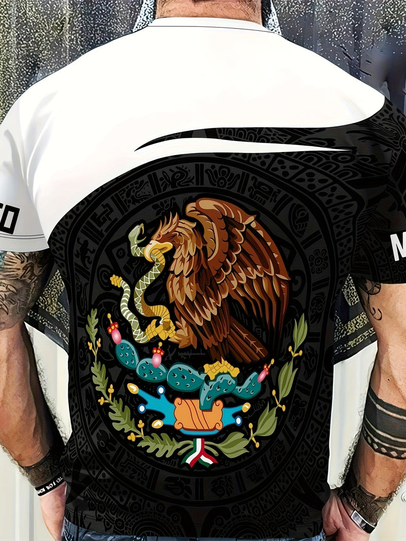 Camiseta activa con cuello redondo y diseño gráfico con temática mexica para hombre, Camisetas cómodas e informales para verano, Ropa para hombre, Tops para entrenamiento diario en el gimnasio y correr - SACASUSA