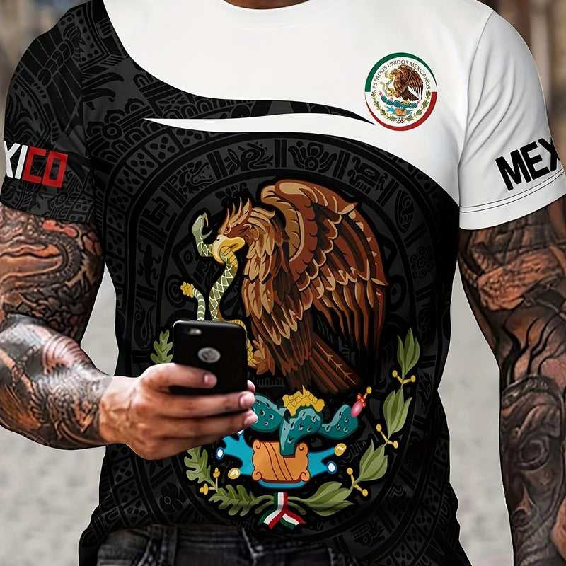 Camiseta activa con cuello redondo y diseño gráfico con temática mexica para hombre, Camisetas cómodas e informales para verano, Ropa para hombre, Tops para entrenamiento diario en el gimnasio y correr - SACASUSA