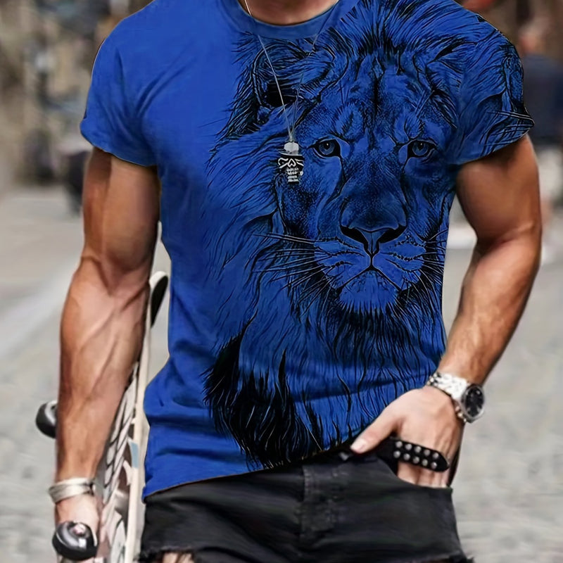 Camiseta Casual De Verano Cómoda Para Hombres Con Estampado Gráfico De León Digital - SACASUSA