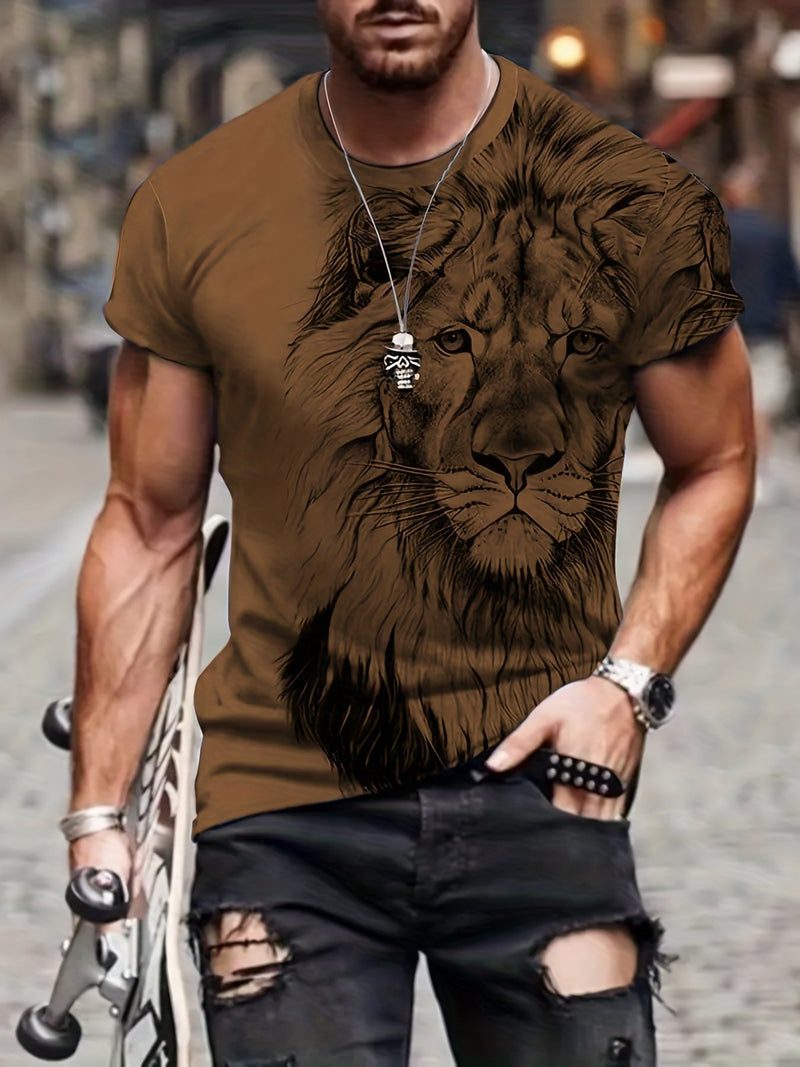 Camiseta Casual De Verano Cómoda Para Hombres Con Estampado Gráfico De León Digital - SACASUSA