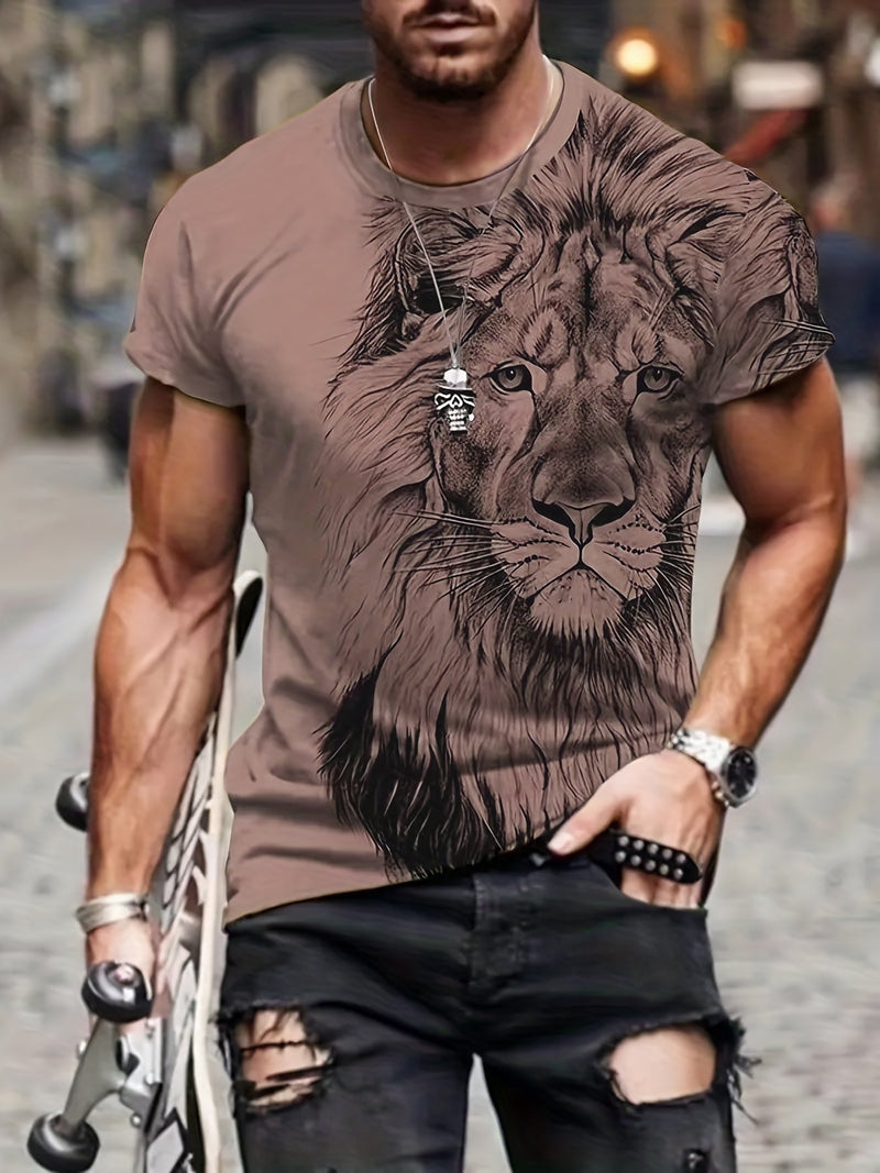 Camiseta Casual De Verano Cómoda Para Hombres Con Estampado Gráfico De León Digital - SACASUSA